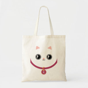 白いかわいいの子猫猫の顔の名前をカスタムするのモノグラム トートバッグ