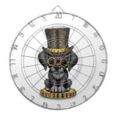 白いかわいいSteampunkの黒い実験室の小犬 ダーツボード (正面)