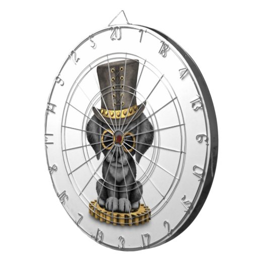 白いかわいいSteampunkの黒い実験室の小犬 ダーツボード (正面右)