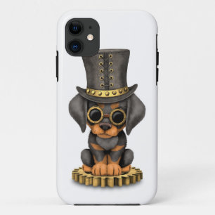 白いかわいいSteampunkの(犬)ドーベルマン・ピンシェルの小犬 iPhone 11 ケース