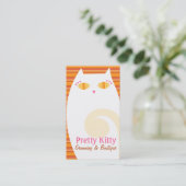 白いかわいらしい子猫及びオレンジは縞で飾ります 名刺 (スタンド正面)