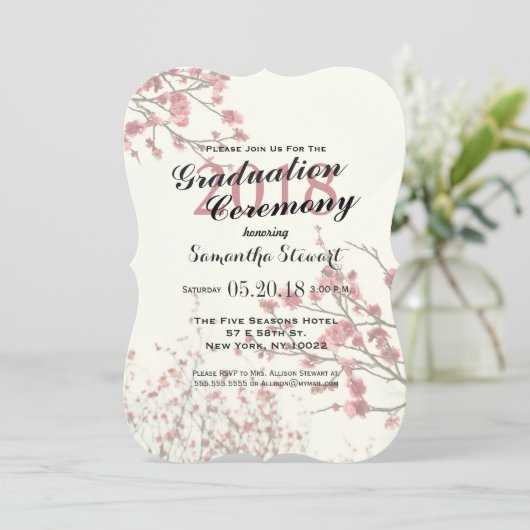 白いかわいらしさくらんぼの花のエレガント木々 招待状 (スタンド正面)