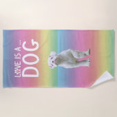 白いかわいらしボクサーの犬の愛は犬 ビーチタオル (正面)