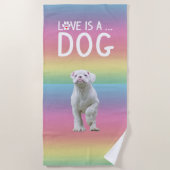 白いかわいらしボクサーの犬の愛は犬 ビーチタオル (正面)
