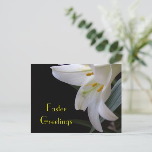 白いかわいらしユリの花イースターの挨拶 シーズンポストカード (スタンド正面)