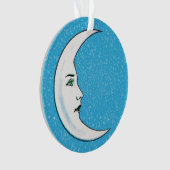 白いかわいらし三日月と顔星ブルー オーナメント (正面)