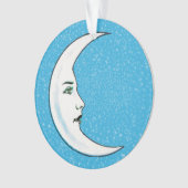白いかわいらし三日月と顔星ブルー オーナメント (正面)