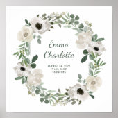 白いかわいらし花と緑のベビー誕生の状態 ポスター (正面)