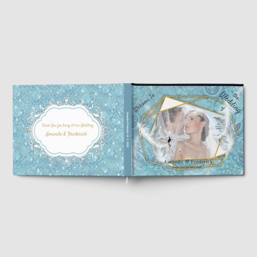 白いきらめきを持つ混色の青い絹のような模様 ゲストブック (全面)