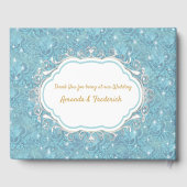 白いきらめきを持つ混色の青い絹のような模様 ゲストブック (裏面)