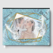 白いきらめきを持つ混色の青い絹のような模様 ゲストブック (正面)