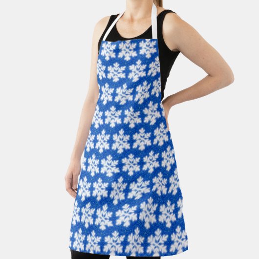 白いきらめく雪片の青い背景 エプロン (インサイチュ)