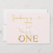 白いくつかのバニーワイルドフラワーズ1st誕生日 招待状 (裏面)