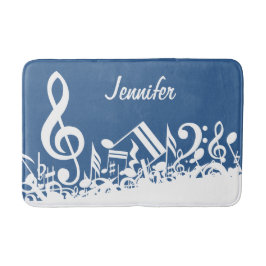 白いごちゃ混ぜの楽譜と大きな三連円 バスマット