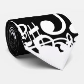 白いごちゃ混ぜミュージカルノート（黒） ネクタイ (ロール)