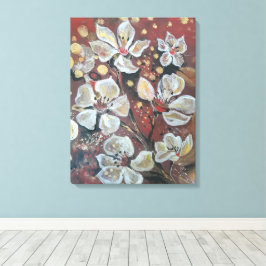 白いさくらんぼが《写真》ぼけ味の背景に咲く キャンバスプリント