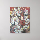 白いさくらんぼが《写真》ぼけ味の背景に咲く キャンバスプリント (正面)