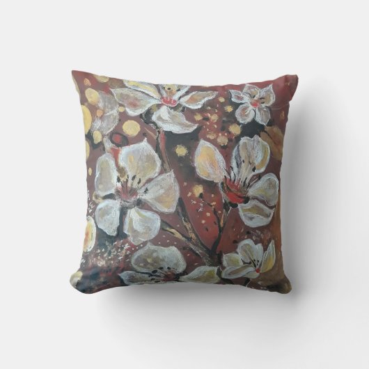 白いさくらんぼが《写真》ぼけ味の背景に咲く クッション (正面)