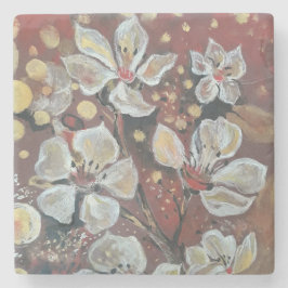 白いさくらんぼが《写真》ぼけ味の背景に咲く ストーンコースター