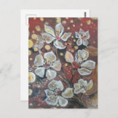 白いさくらんぼが《写真》ぼけ味の背景に咲く ポストカード (正面/裏面)