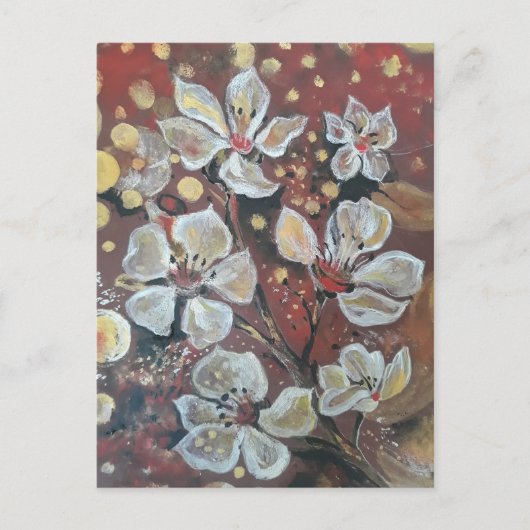 白いさくらんぼが《写真》ぼけ味の背景に咲く ポストカード (正面)