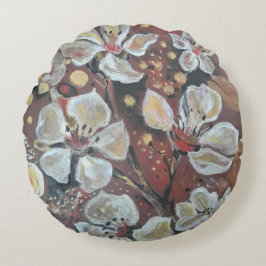 白いさくらんぼが《写真》ぼけ味の背景に咲く ラウンドクッション