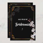 白いさくらんぼの花とゴールデンフレームブライドメイド 招待状 (正面/裏面)