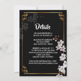 白いさくらんぼの花と金色の枠の囲い 招待状