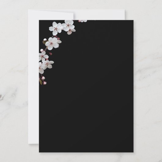 白いさくらんぼの花と金色の枠の囲い 招待状 (裏面)