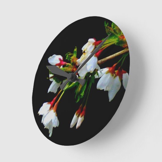白いさくらんぼの花の写真 ラウンド壁時計 (傾斜)