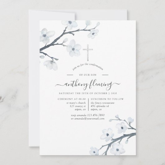 白いさくらんぼの花の確認 招待状 (正面)