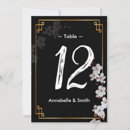 白いさくらんぼの花の黄金の枠の表の番号(&Golden Frame) 招待状