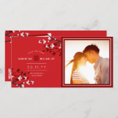 白いさくらんぼの花二重幸福アジアの写真 セーブザデート (正面/裏面)