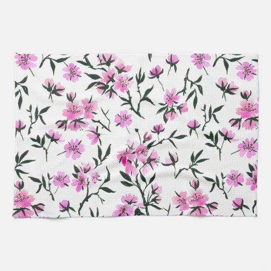白いさくらんぼの花 キッチンタオル (横)