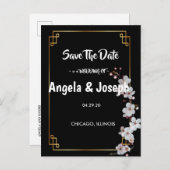 白いさくらんぼの花&ゴールデンフレーム日付を保存 案内ポストカード (正面/裏面)