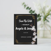 白いさくらんぼの花&ゴールデンフレーム日付を保存 案内ポストカード (スタンド正面)