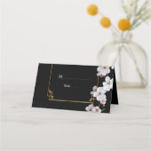 白いさくらんぼの花&ゴールデンフレーム プレイスカード (正面)