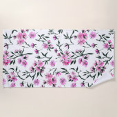 白いさくらんぼの花 ビーチタオル (正面)