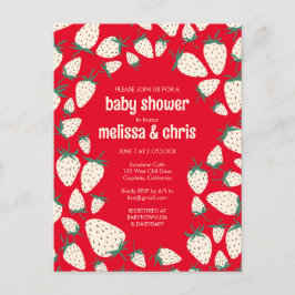 白いちごキュートなパイネリカスタムーのベビーシャワー インビテーションポストカード