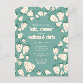 白いちごキュートなパイネリカスタムーのベビーシャワー インビテーションポストカード