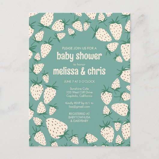 白いちごキュートなパイネリカスタムーのベビーシャワー インビテーションポストカード (正面)