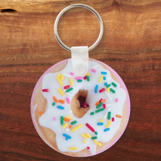 白いつや消しとドーナツキーチェーンを振りかける キーホルダー (正面)