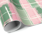 白いのピンクと緑の格子模様ストライプ ラッピングペーパー (ロールコーナー)