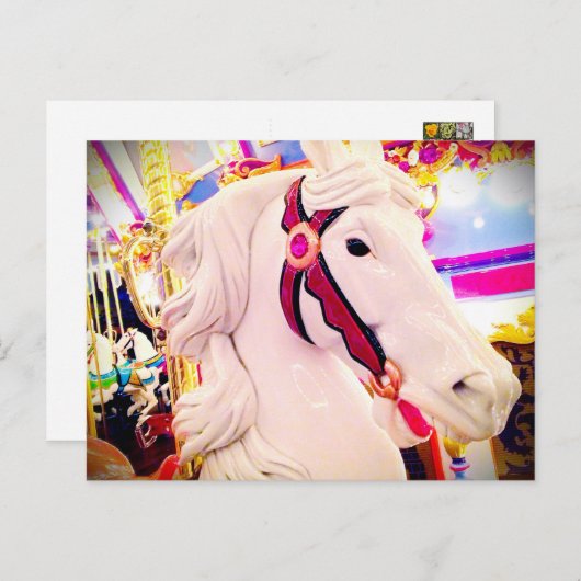 白いはっきりした回転木馬はメリー馬の写真を回る ポストカード (正面/裏面)