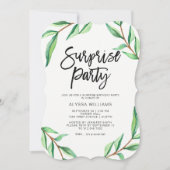 白いびっくりパーティの最小主義の緑の葉 招待状 (正面)