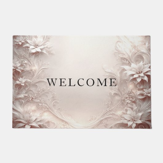 白いアイボリーフローラ形式 ドアマット (正面)