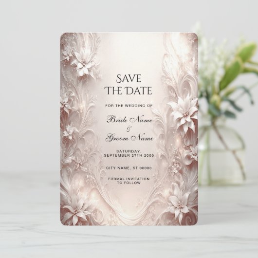 白いアイボリーフローラ日付の保存 セーブザデート (スタンド正面)