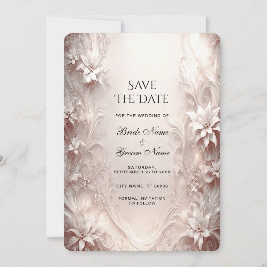 白いアイボリーフローラ日付の保存 セーブザデート (正面)