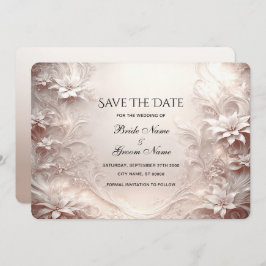 白いアイボリーフローラ日付カードの保存 セーブザデート