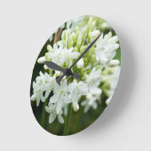 白いアガパンツスの花 ラウンド壁時計 (傾斜)